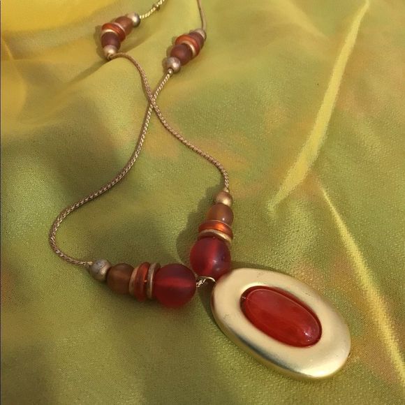 Vintage Necklace & Earrings Set Goldtone & Red Oval Beaded Necklace & Earrings - Picture 12 of 16